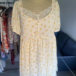 Urban Outfitters Yellow Babydoll Midi Dress